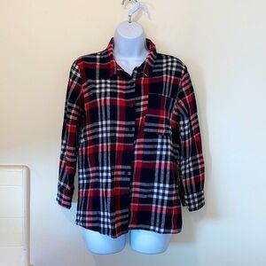 Women’s HoneyBum Red,Black,& White Plaid Button Up Flannel w/Pocket